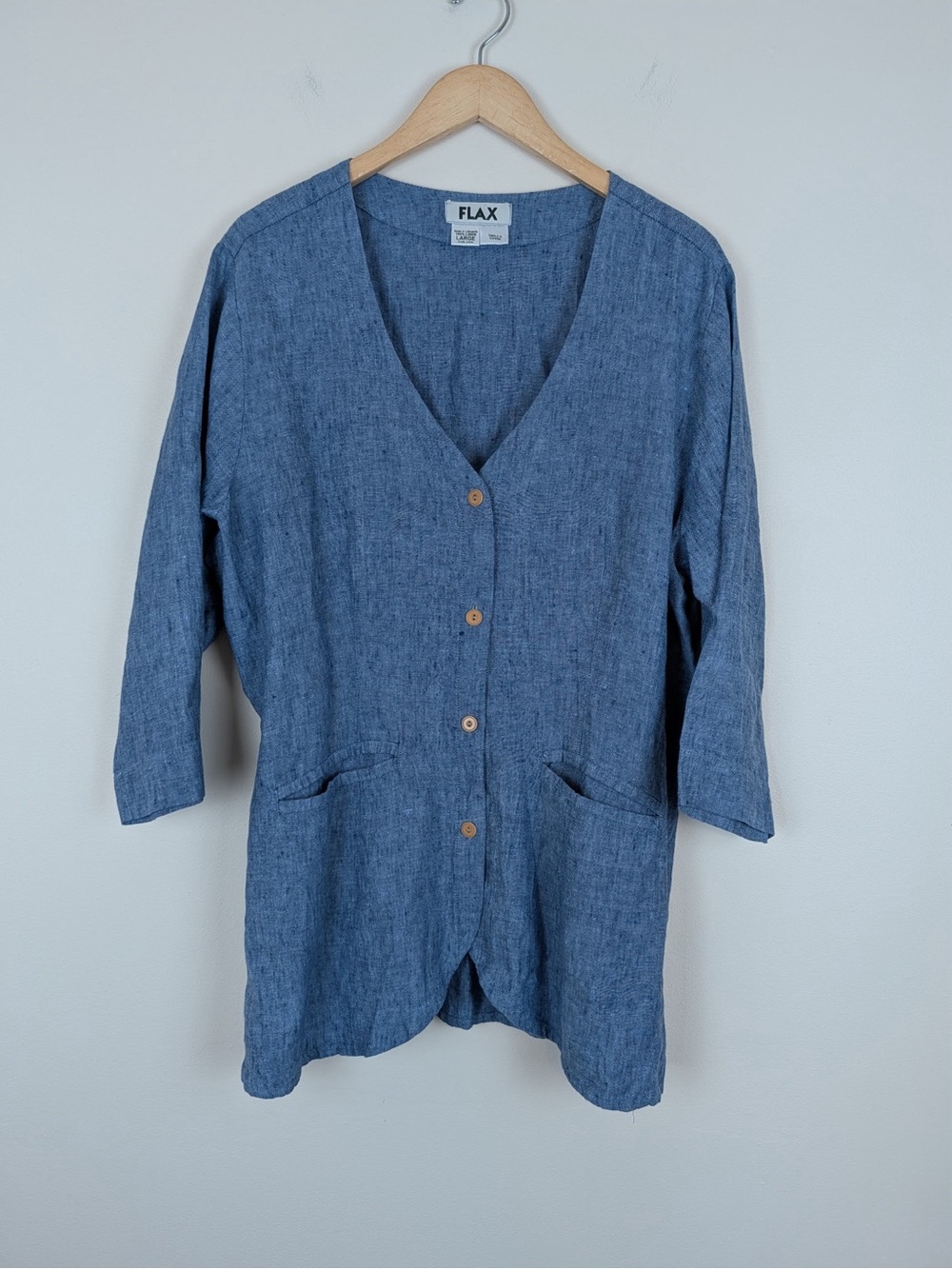 Flax Blue Linen Button Cardigan Style Tunic Top